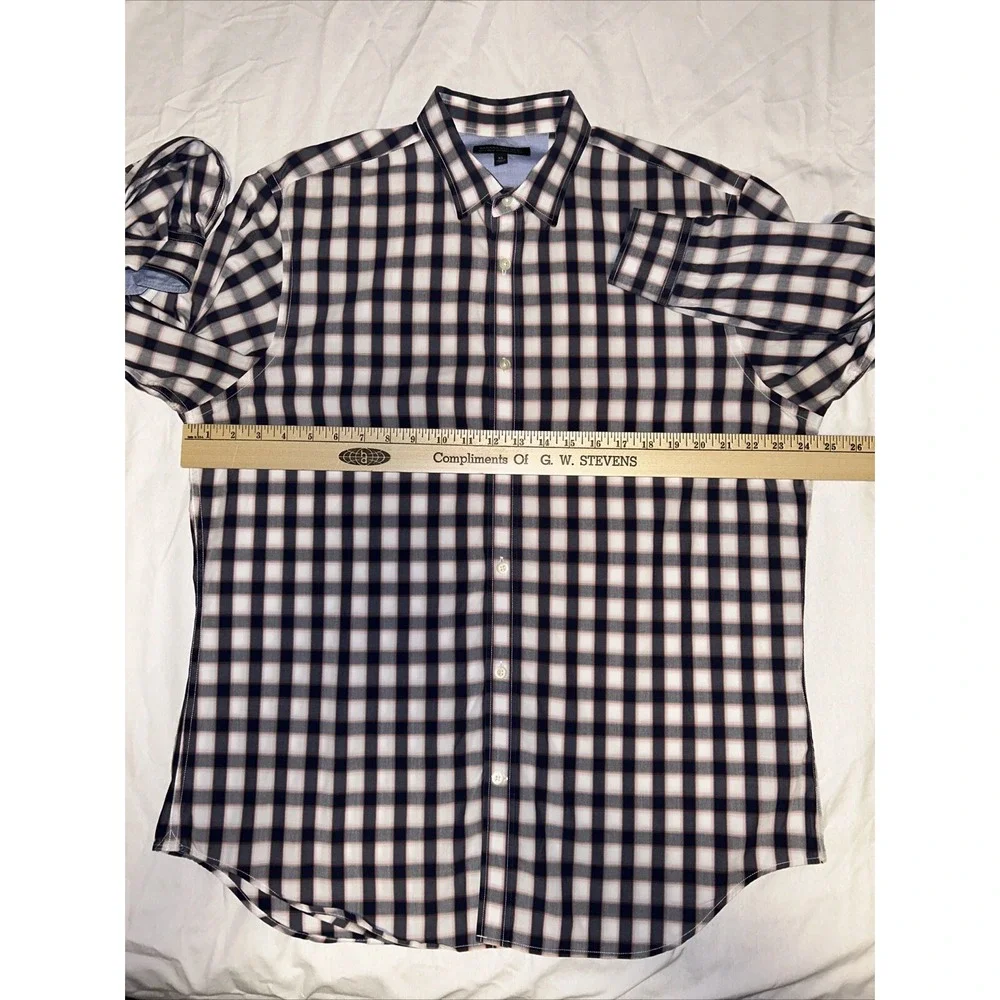 Banana republic soft wash tailor slim fit XL men's LS blue and white plaid shirt